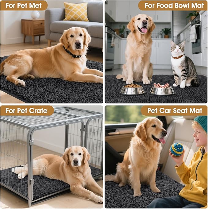 IM HOME 4 Pieces Muddy Door Mats for Dogs, Chenille Absorbent Pet Mats, Quick Dry, Trap Dirt Non Slip Heavy Indoor Doormat Soft Dog Bed Mat Front Inside Door Mat for Indoor Outdoor Entrance,Dark Grey