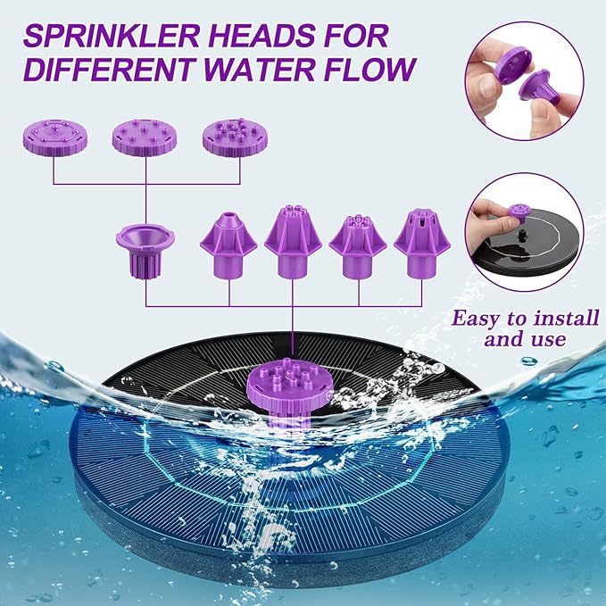 3.5W Solar Bird Bath Fountain Pump, Solar Powered Water Pump, Outdoor Water Fountain with 8-in-1 Nozzles, 4 Fixed Pipes for Hummingbirds, Garden, Pool, Pond