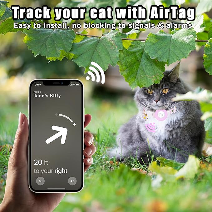 Airtag Cat Collar, JXFUKAL Kitten Collar Breakaway with Silicone Airtag Holder, Bells & Flower Charm for Girl Cats Boy Cats Small Dogs(Purple)