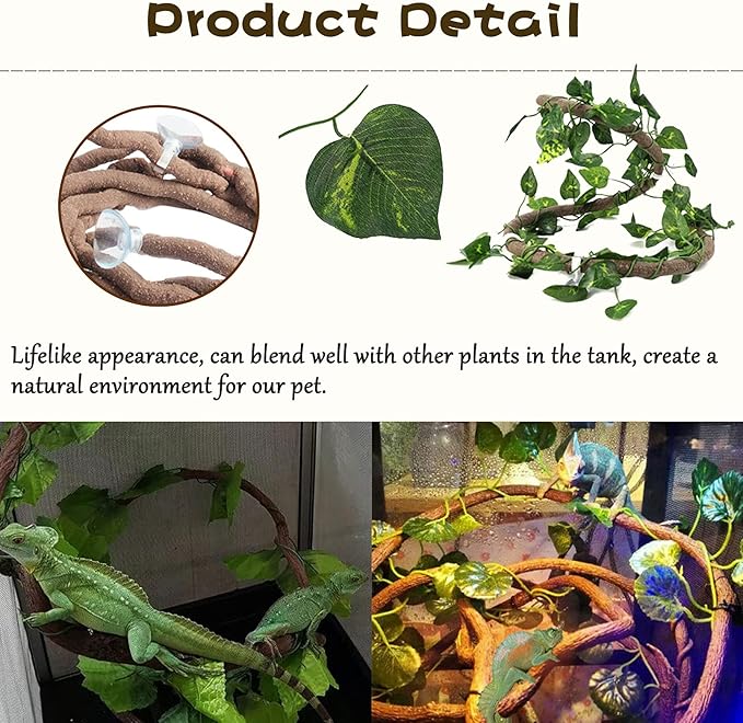 Tfwadmx Bearded Dragon Tank Accessories Resin Dinosaur Triceratops Skull Skeleton Reptiles Hideouts Cave Vines Leaves Aquarium Decorations for Lizards,Chameleon,Snake,Spider,Gecko