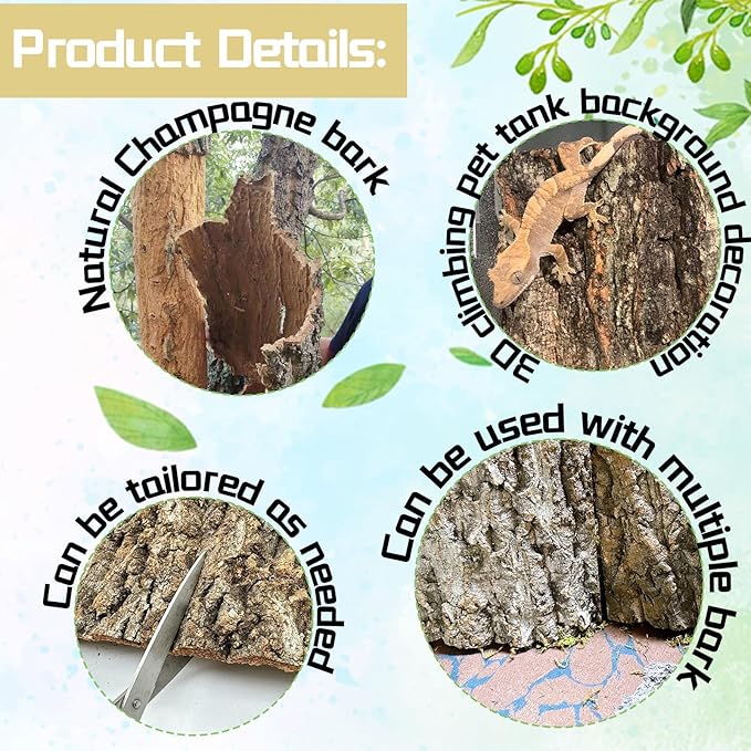4PCS Cork Terrarium Background 15.7x11.8in Natural Cork Large Bark Climbing Mat Habitat Decoration Chameleons, Lizards, Turtles Glass Jar Decoration