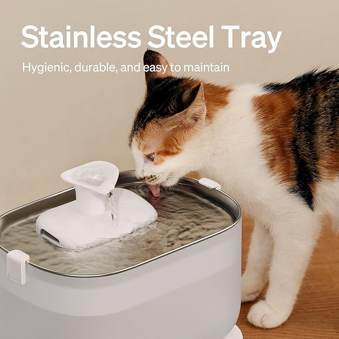 PETLIBRO Corded Cat Water Fountain + 8 Pack Filters, Cat Fountain Indoor Stainless Steel Tray, 2.5L Wireless Pump Pet Water Fountain, Cat Water Dispenser with Two Flow Modes, Pet Fountain Easy Clean
