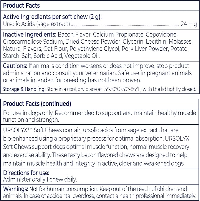 URSOLYX Soft Chews for Dogs | Muscle Health Support for Senior, Active or Recovering Dogs, Small | 120 Count 4-Month Supply