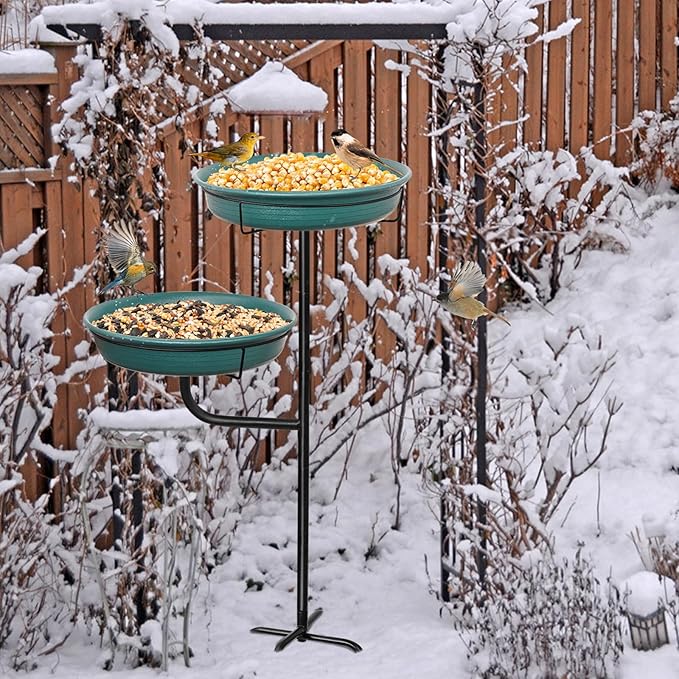 Freestanding Birdbaths Bowl Outdoor, Free Standing Garden Bird Bath Bird Feeder & Bird Bath Bowl, Detachable Decoration Spa Birdfeeder for Garden Patio Yard Lawn, 4 Spiky Metal Stake (Green 2)