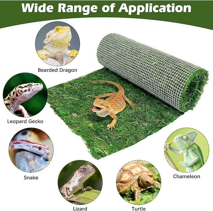 Reptile Carpet Cuttable Terrarium Mat Artificial Moss Reptile Liner Green Substrate Flooring Bearded Dragon Tank Accessories for Leopard Gecko Lizard Snake Tortoise (11.81" x 47.24")