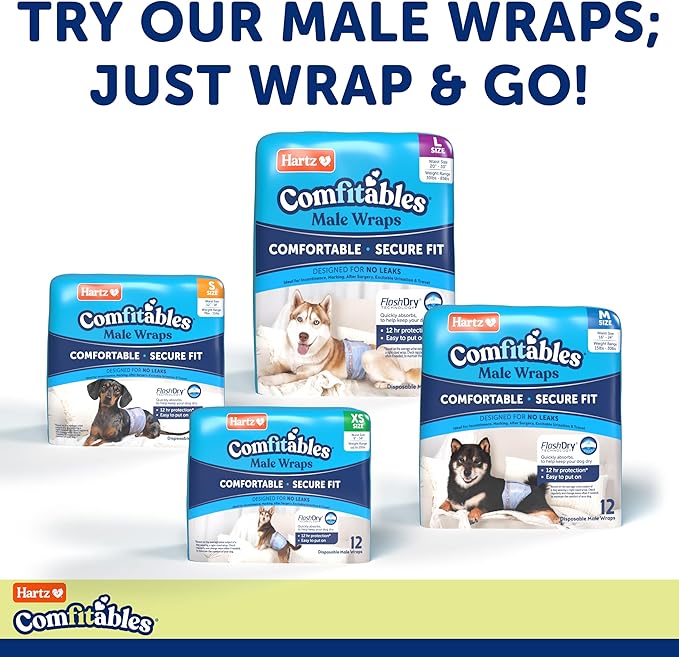 New! Hartz® Comfitables® Disposable Dog Diapers, Size Medium 12 Count, Comfortable & Secure Fit, Easy to Put On, Super Absorbent Male and Female Diaper