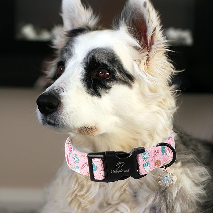 Christmas Dog Collar for Small Dogs - Cute Snowflake Print Pink Christmas Collars for Dogs, Soft Adjustable Winter Holiday Dog Collars with Quick Release Buckle S