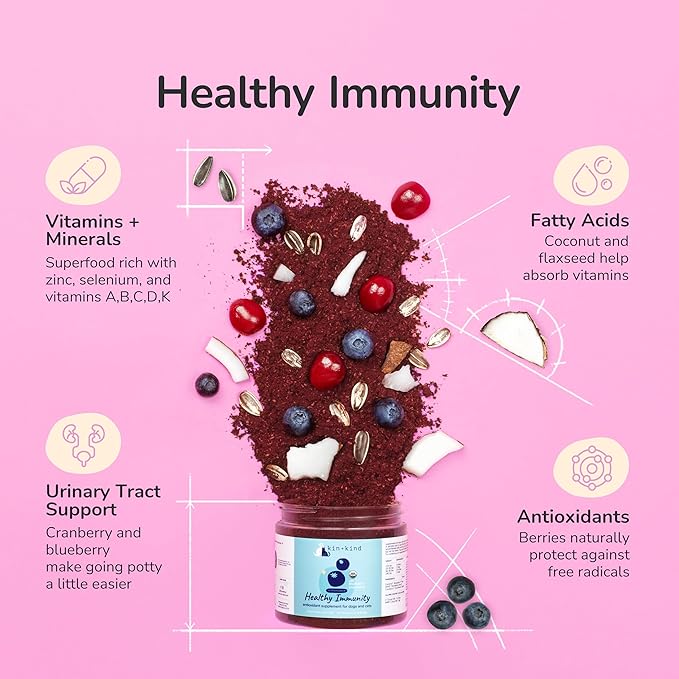 kin+kind Dog Supplement Powder - Supplement for Dogs & Cats for Healthy Immunity - Bladder Support - Natural Formula with Organic Cranberry, Blueberry and Coconut - Made in USA - 8 oz (Large)