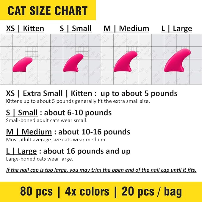 zetpo 80 pcs Cat Claw Covers | Cat Nail Caps | with Adhesives and Applicators (S, Turquoise, Purple, Turquoise Glitter, Violet Glitter)