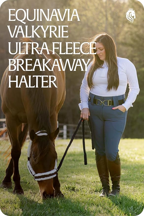 Equinavia Valkyrie Ultra Fleece Breakaway Horse Halter | Padded Fleece Adjustable Safety Halter with Nylon Webbing - Brown/Ivory White - Cob