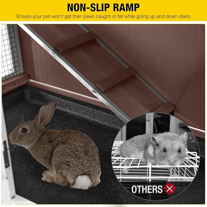 Aivituvin Bunny Cage Rabbit Hutch Indoor Rabbit House with Wheels Outdoor Guinea Pig House with Two Plastic Tray (Brown)