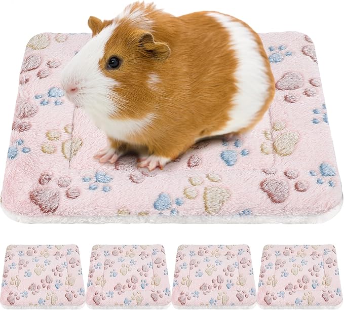 Tuanse 4 Pack Ultra Soft Dog Cat Bed Mat with Cute Print Reversible Fleece Dog Crate Kennel Pad Cozy Washable Thickened Hamster Guinea Pig Pet Bed Mat for Small Animal (13 x 10 Inches,Light Brown)