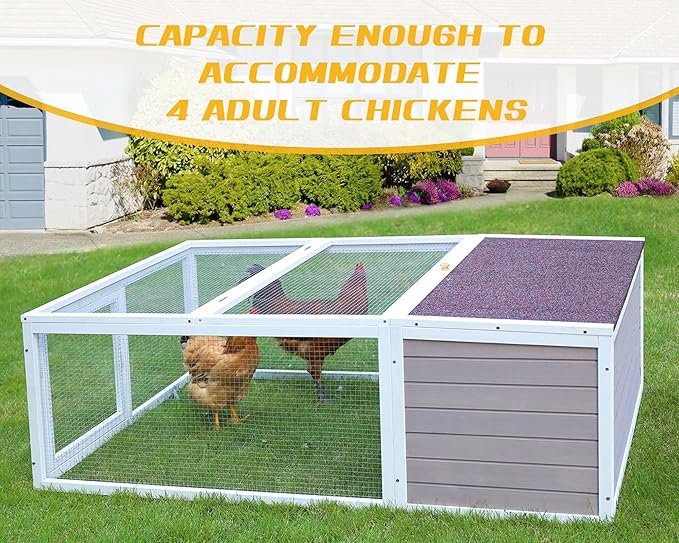 Chicken Coop with Run, 60” Rabbit Hutch Outdoor, Large Tortoise Habitat Pet Cage Wood Small Animal Poultry Cage Run with Waterproof Asphalt & Openable Roof and Side Door
