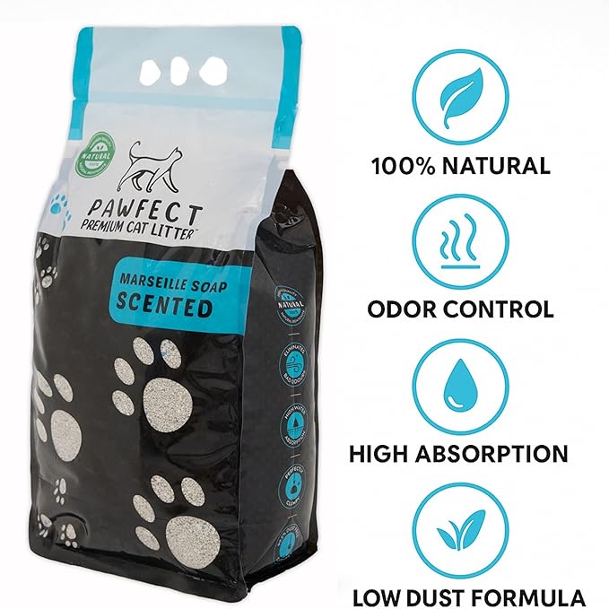 Marseille Soap Scented Cat Litter – 17.2 lb / 9L, Fast Clumping, Natural Odor Absorption, Lightweight Formula, Made with Turkish White Bentonite