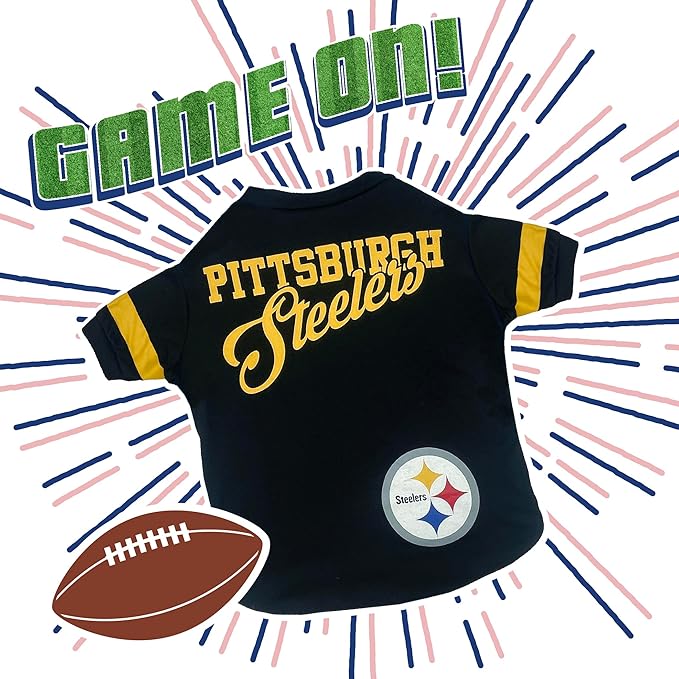 Pets First NFL Pittsburgh Steelers T-Shirt for Dogs & Cats, Small. Football Dog Shirt Team Fans. New Updated Fashionable Stripe Design, Durable Cute Sports PET TEE Outfit (PIT-4146-SM)