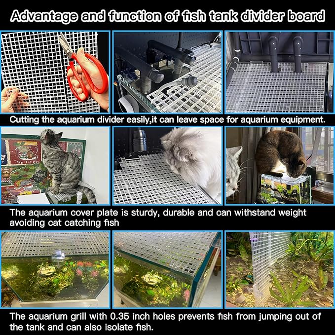 Adjustable Aquarium Fish Tank Divider Filter Bottom Plastic Grid Fish Tank Isolation Board Egg Crate Tray(White, 4pcs 11.8X11.8Inch with 0.35Inch Hole)