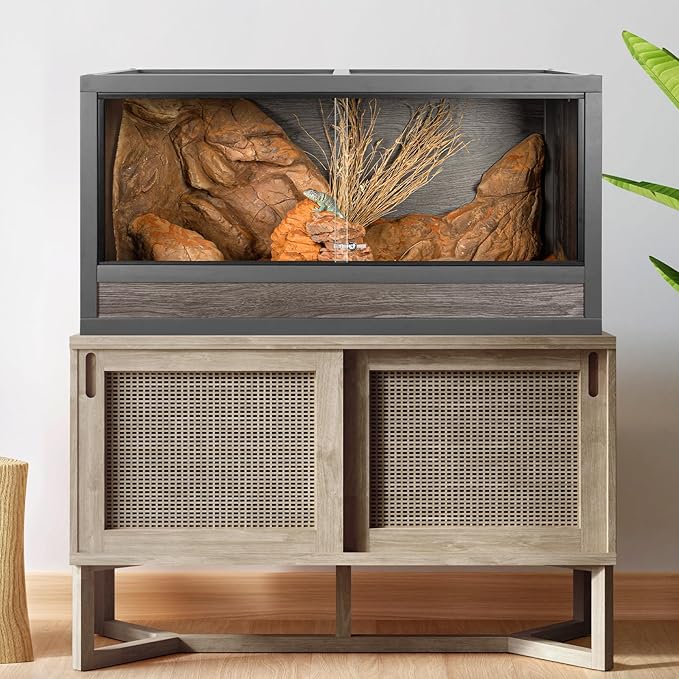 50 Gallon Reptile Tank, 36" x 18" x 18" Wooden Reptile Terrarium with Sliding Door & Top Screen Ventilation, Suitable for Bearded Dragon Ball Python Gecko Lizard, Better Insulation