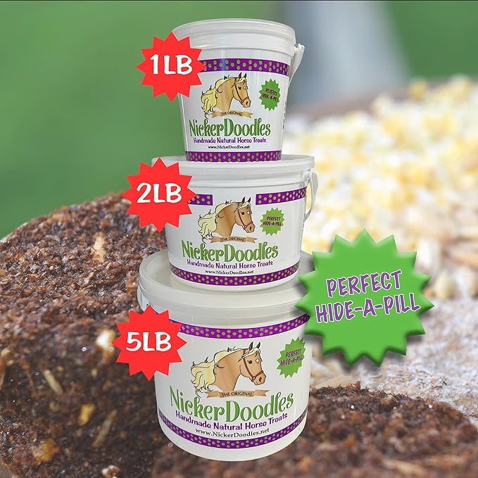 Horse Treats - 5 lb Pail - Effortlessly Give Medications with Our Soft Baked Treats - Training Treats are The Perfect Motivator - No Additives or Preservatives Handles May Vary