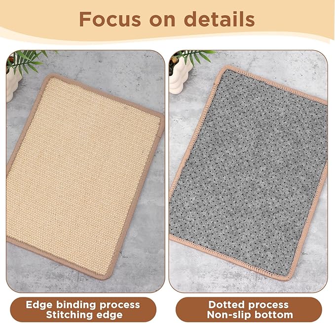 4PCS Rabbit Scratching Pads Natural Sisal Bunny Scratching Pads for Claw & Teeth Care with Anti-Slip Dot Embossing Process, 16x12 in