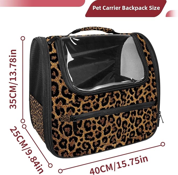 Classic Leopard Print Pet Cat Backpack Carrier for Kitty Small Dog, Ventilated Pet Carrier Bag for Car, Walking, Hiking, Outdoors