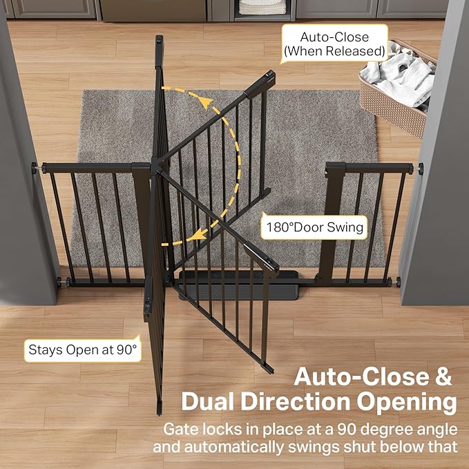 Cumbor 2 Pack 29.7"-51.5" Extra Wide Baby Gate for Stairs, Easy Wall Through Dog Gates for Doorways, Pressure Mounted Pet Gate Indoor, Safety Auto-Close Child Gate for Kids with 4 Wall Cups, Black
