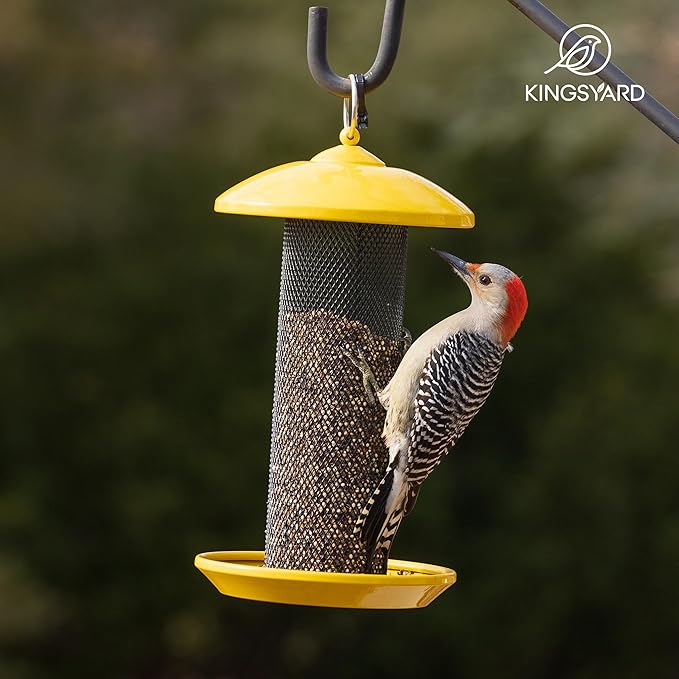 Kingsyard Finch Feeders for Outdoors Hanging, Metal Mesh Tube Bird Feeder for Nyjer/Thistle Seed, 2.5 lbs Large Capacity (Yellow)