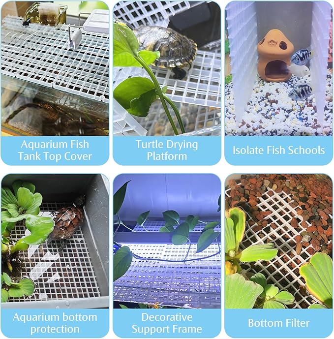 Hamiledyi Plastic Aquarium Divider with Clips Grid Panel Aquarium Lid Hood Fish Tank Divider Filter Bottom Isolation Pane Separator for Mixed Breeding(8 PCS,Transparent)