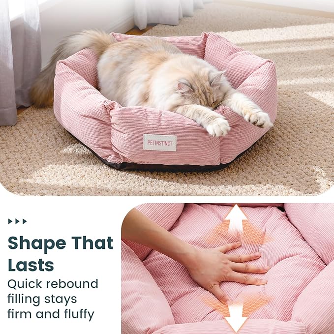 Cat Bed, Washable Orthopedic Cat Beds for Indoor Cats, Soft Donut Calming Pet Bed for Puppy and Kitten with Anti Slip Bottom, Small Dog Bed, 21.7x21.7x5.9 in, Pink