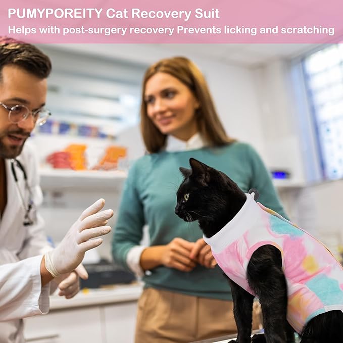 PUMYPOREITY Cat Recovery Suit, Cat Surgery Recovery Suit Female, Cat Spay Recovery Suit, Alternative to Cone of Shame, Cat Surgical Recovery Suit for Skin Diseases, Pink, L