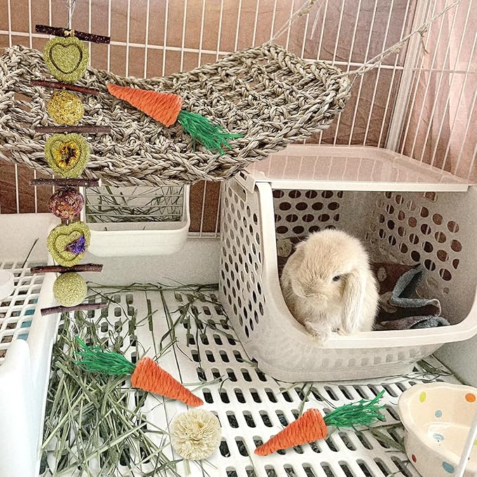 Hamiledyi Rabbit Seagrass Activity Mat Bunny Toy Hanging Rabbit Chew Toys for Teeth Bunny Enrichment Toys Seagrass Protector Mat Small Animal Toys for Chinchilla Guinea Pigs Hamsters Rats Rodent