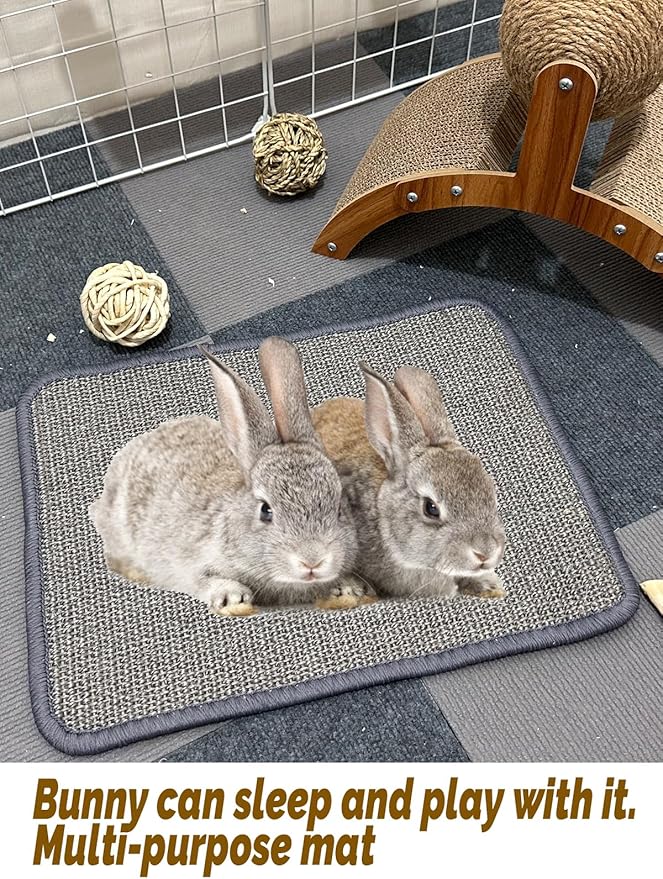 Rabbit Scratching Pad 4 Pack Natural Sisal Bunny Scratcher Mat Bunny Scratch Foot Pad Small Animal Grinding Claw Pad Rug for Guinea Pigs Chinchillas (Gray)