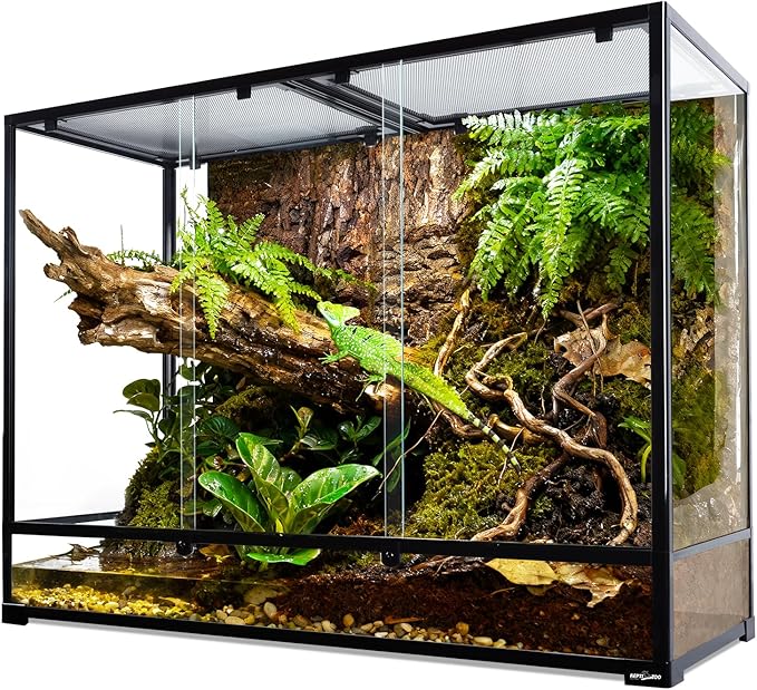 REPTI ZOO Large Glass Reptile Tank 48"x18"x36", 130 Gallon Vertical Reptile Terrarium with Front Opening Door & Ventilated Mesh, Paludarium Tank for Chameleon lizard Frogs Arboreal Reptiles Amphibians