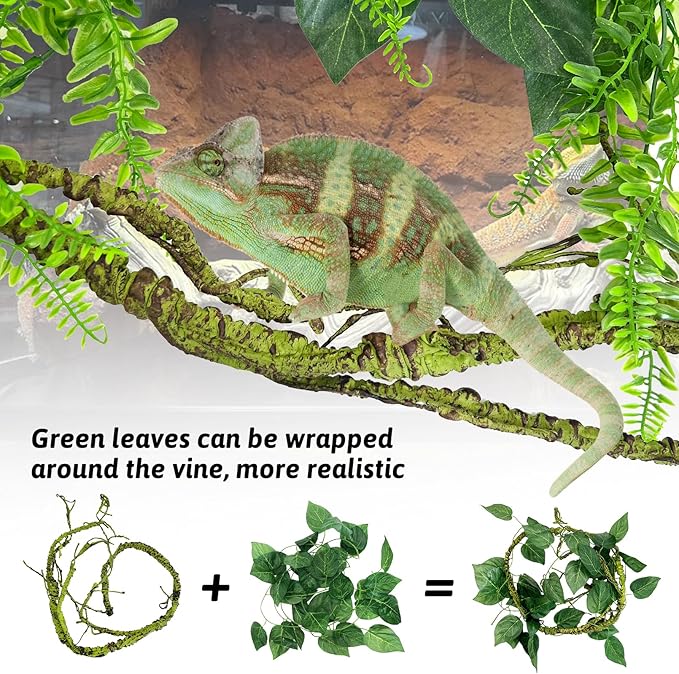 Hamiledyi 7 Pcs Reptile Plants Bendable Climbing Vines Terrarium Hanging Artificial Leaves, Bearded Dragon Tank Accessories, Habitat Decor for Snake Leopard Gecko Lizard Chameleon
