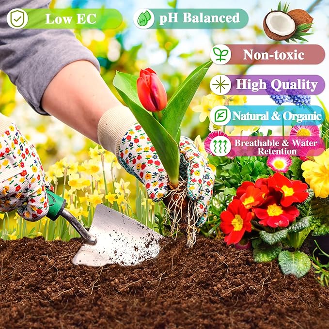 ZeeDix 5 Pack Coconut Coir Bricks, 100% Organic Compressed Coco Coir Brick Seed Starter Potting Soil for Plants, Premium Coconut Fiber Substrate with Low EC & pH Balance for Gardening Flower Herbs