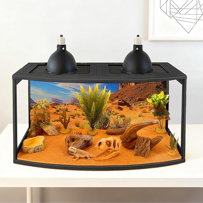 PROLEE Bearded Dragon Tank, Curved Reptile Enclosure with 3-Side Clear Acrylic Panels, Spacious Lizard Tank with Metal Mesh Top and Lockable Door for Reptile Habitat (Black, 24" Length,24 Gallons)