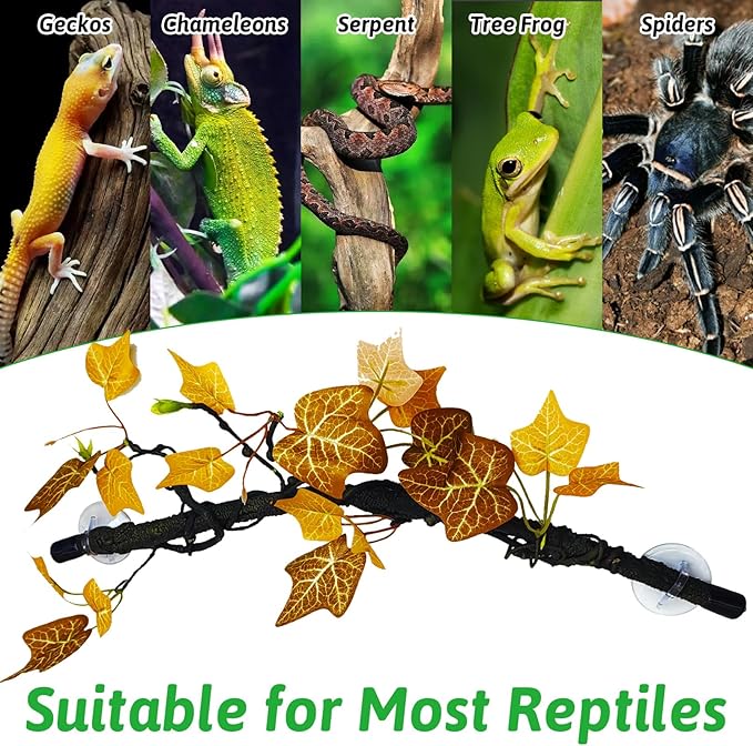 PINVNBY 2 PCS Snake Climbing Branch, Flexible Jungle Climbing Vine with Suction Cup Reptile Climb Tree Branches for Lizards, Chameleons, Snakes（ Orange）