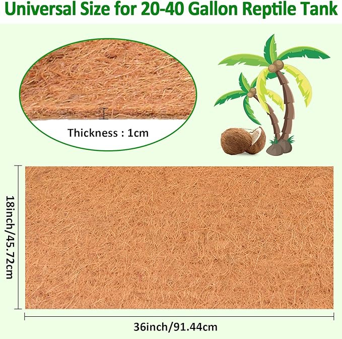 Halatool 18 X 36 Inches Reptile Carpet Thicken Coconut Fiber Mat for 20-40 Gallon Reptile Tank Terrarium Bedding Liner for Lizard Bearded Dragons Turtles Snake Leopard Gecko