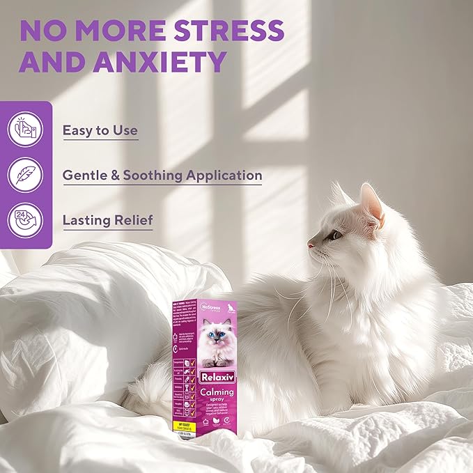 Beloved Pets Calming Pheromone Spray & Scratch Repellent for Cats - Reduces Scratching Furniture, Pee - During Travel, Fireworks, Thunder, Vet Zone - Helps with Stress, Fighting, Hiding (50 ml)