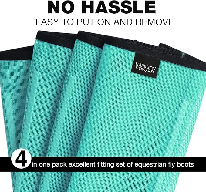 Harrison Howard Loose Fitting Fly Boots UV-Protective Extra Tough Mesh Ventilated Four Fasteners Stay-on Design Protect Horse Legs & Stomp-Reducing Set of 4 Mint Pony
