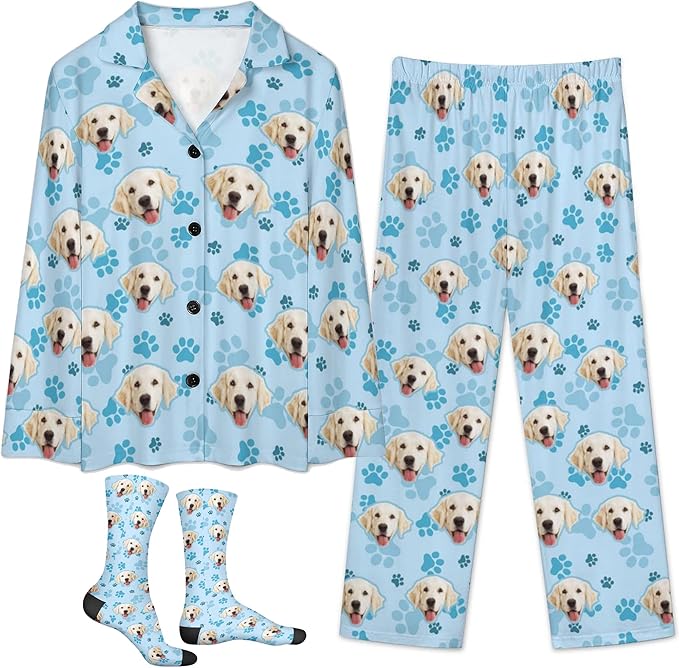D-Story Personalized Pajamas with 1-8 Faces for Women Men, Custom Christmas Pjs, Pajamas Gifts For Family,Cat Mom,Dog Mom
