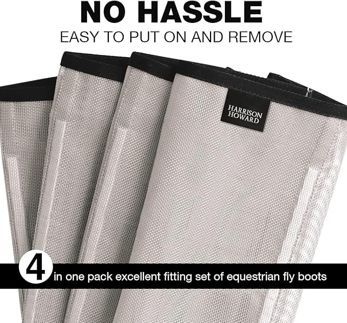 Harrison Howard Loose Fitting Fly Boots UV-Protective Extra Tough Mesh Ventilated Four Fasteners Stay-on Design Protect Horse Legs & Stomp-Reducing Set of 4 Silver Grey Mini