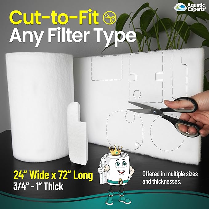 Aquatic Experts Aquarium Filter Floss for Fish Tank Filters - FilterFirst Aquarium Filter Pad - Media Roll for Crystal Clear Water, 3/4" - 1" Thick (24 Inch Wide, 72 Inch Long)