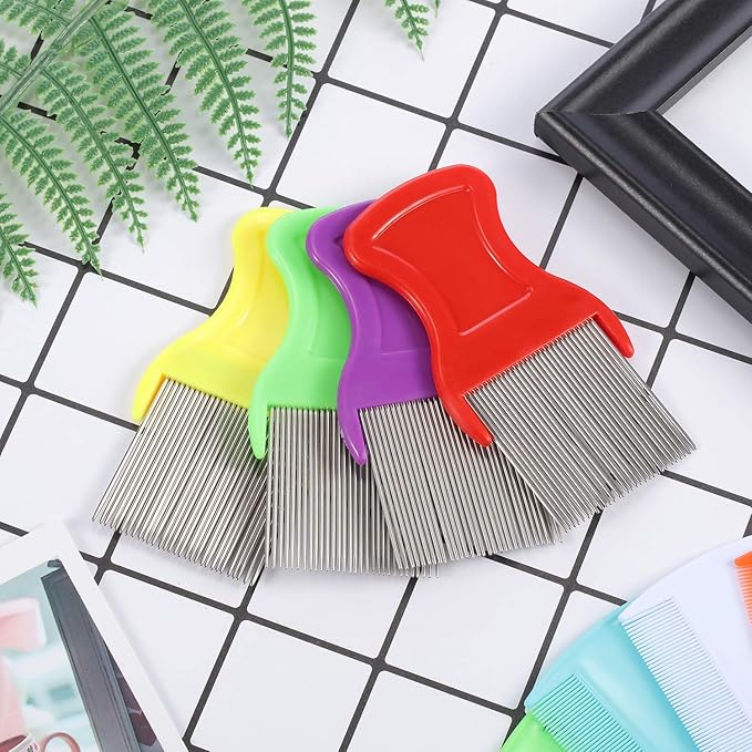 Maitys 8 Pieces Flea Lice Combs Double Sided Lice and Nit Removal Hair Grooming Plastic and Metal Comb for Humans Pets(3.5 x 2 Inch, 3.54 x 1.57 Inch,Orange, Blue, Purple, White)