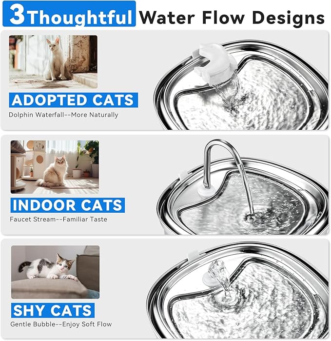 Cat Water Fountain, 120oz/3.5L Stainless Steel Pet Water Fountain, Automatic Silent Pump, Easy Clean Cat Water Bowl, with Replacement Filters & Silicone Mat for Cats, Dogs, Multiple Pets