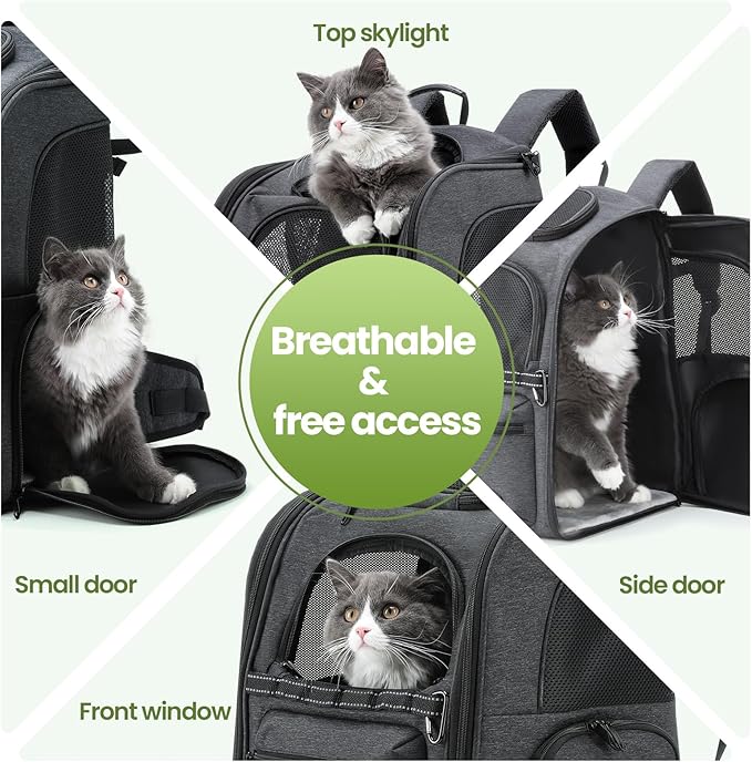 Pecute Cat Backpack Carrier, 30% Energy Saving Breathable Pet Backpack, Foldable Ergonomic Travel Carrier for Cats and Small Dogs, Ideal for Hiking, Outdoor Trips & Vet Visits