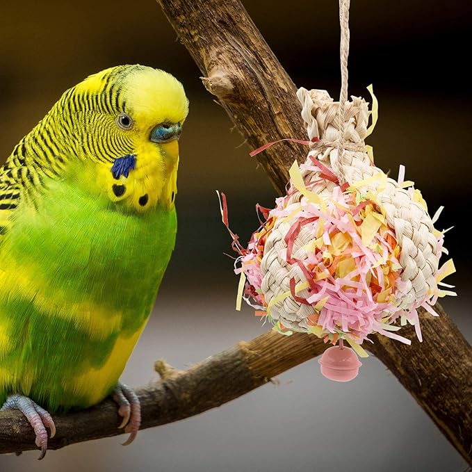 Oooct Colorful Bird Chewing Toy, Parrot Shredder & Beak Grinding Toy with Bells, Bird Cage Accessories for Cockatiels, Parakeet, Parrot, Budgies, Rat, Hamster, Chinchilla & African Grey