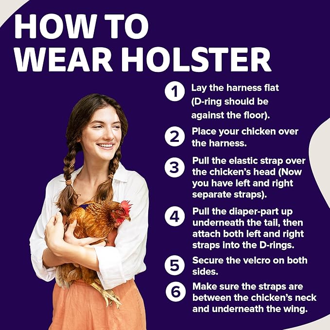 Hen Holster Bikini Diaper, Bird Diaper & Harness for Hens, Roosters, Ducks, Geese - with Removable Vinyl Liner, Adjustable Fit for Outdoor Adventures & Indoor Use - Easy to wear - S/M, Purple