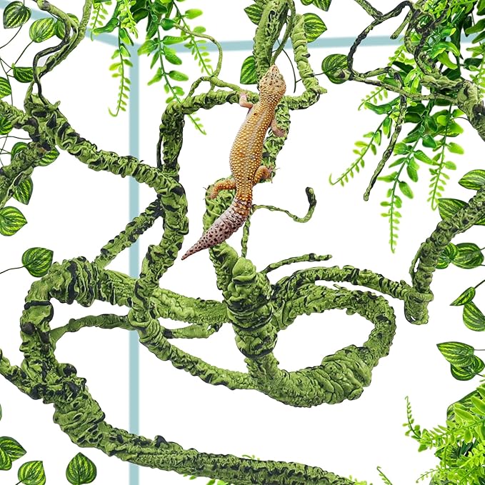 Bearded Dragon Tank Accessories, Terrarium Hanging Plant Vines Artificial Leaves Reptile Hide, Bridge Jungle Climber Reptile Vines for Snakes Bearded Dragon Chameleon Gecko Lizard