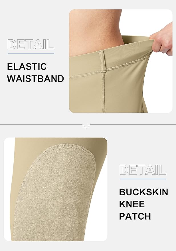 SANTINY Women's Horse Riding Pants with Zipper Pockets Knee-Patch Schooling Tights Equestrian Breeches for Women