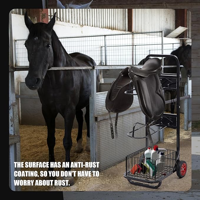 Rolling Saddle Cart with Wheel, Saddle Rack Dolly Heavy Duty Horse Equipment Cart Foldable Horse Tack for Storage Moving Organize Transport Supplies (Upgrade The Shelf)
